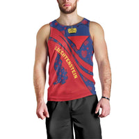 Liechtenstein Men Tank Top with Red Blue Heart Design and Royal Coat of Arms Pattern - Wonder Print Shop