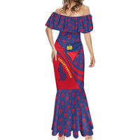 Liechtenstein Mermaid Dress with Red Blue Heart Design and Royal Coat of Arms Pattern - Wonder Print Shop