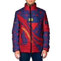 Liechtenstein Padded Jacket with Red Blue Heart Design and Royal Coat of Arms Pattern - Wonder Print Shop