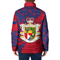 Liechtenstein Padded Jacket with Red Blue Heart Design and Royal Coat of Arms Pattern - Wonder Print Shop
