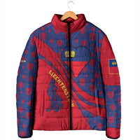 Liechtenstein Padded Jacket with Red Blue Heart Design and Royal Coat of Arms Pattern - Wonder Print Shop