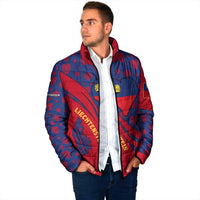 Liechtenstein Padded Jacket with Red Blue Heart Design and Royal Coat of Arms Pattern - Wonder Print Shop