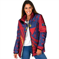 Liechtenstein Padded Jacket with Red Blue Heart Design and Royal Coat of Arms Pattern - Wonder Print Shop