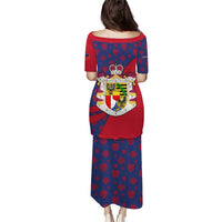 Liechtenstein Puletasi with Red Blue Heart Design and Royal Coat of Arms Pattern - Wonder Print Shop