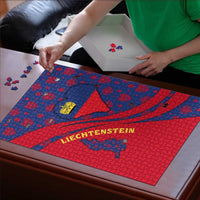 Liechtenstein Puzzle with Red Blue Heart Design and Royal Coat of Arms Pattern - Wonder Print Shop