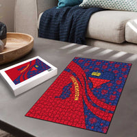 Liechtenstein Puzzle with Red Blue Heart Design and Royal Coat of Arms Pattern - Wonder Print Shop