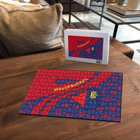 Liechtenstein Puzzle with Red Blue Heart Design and Royal Coat of Arms Pattern - Wonder Print Shop