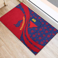 Liechtenstein Rubber Doormat with Red Blue Heart Design and Royal Coat of Arms Pattern - Wonder Print Shop