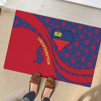 Liechtenstein Rubber Doormat with Red Blue Heart Design and Royal Coat of Arms Pattern - Wonder Print Shop