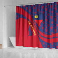 Liechtenstein Shower Curtain with Red Blue Heart Design and Royal Coat of Arms Pattern - Wonder Print Shop