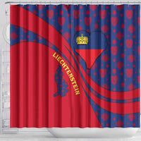 Liechtenstein Shower Curtain with Red Blue Heart Design and Royal Coat of Arms Pattern - Wonder Print Shop