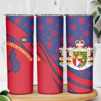 Liechtenstein Skinny Tumbler with Red Blue Heart Design and Royal Coat of Arms Pattern - Wonder Print Shop