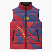Liechtenstein Sleeveless Puffer Jacket with Red Blue Heart Design and Royal Coat of Arms Pattern - Wonder Print Shop