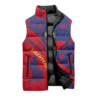 Liechtenstein Sleeveless Puffer Jacket with Red Blue Heart Design and Royal Coat of Arms Pattern - Wonder Print Shop