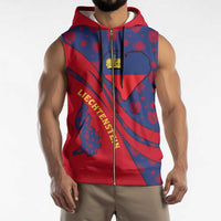 Liechtenstein Sleeveless Zip Hoodie with Red Blue Heart Design and Royal Coat of Arms Pattern - Wonder Print Shop