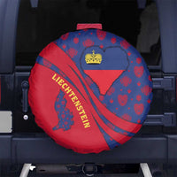 Liechtenstein Spare Tire Cover with Red Blue Heart Design and Royal Coat of Arms Pattern - Wonder Print Shop