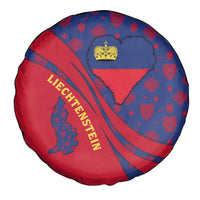 Liechtenstein Spare Tire Cover with Red Blue Heart Design and Royal Coat of Arms Pattern - Wonder Print Shop