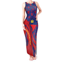 Liechtenstein Tank Maxi Dress with Red Blue Heart Design and Royal Coat of Arms Pattern - Wonder Print Shop