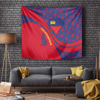 Liechtenstein Tapestry with Red Blue Heart Design and Royal Coat of Arms Pattern - Wonder Print Shop