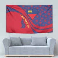 Liechtenstein Tapestry with Red Blue Heart Design and Royal Coat of Arms Pattern - Wonder Print Shop