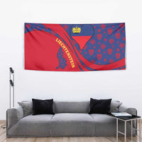 Liechtenstein Tapestry with Red Blue Heart Design and Royal Coat of Arms Pattern - Wonder Print Shop