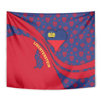Liechtenstein Tapestry with Red Blue Heart Design and Royal Coat of Arms Pattern - Wonder Print Shop