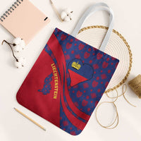 Liechtenstein Tote Bag with Red Blue Heart Design and Royal Coat of Arms Pattern - Wonder Print Shop