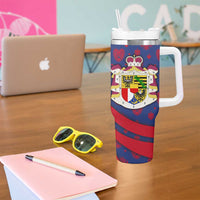 Liechtenstein Tumbler With Handle with Red Blue Heart Design and Royal Coat of Arms Pattern - Wonder Print Shop