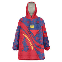 Liechtenstein Wearable Blanket Hoodie with Red Blue Heart Design and Royal Coat of Arms Pattern - Wonder Print Shop