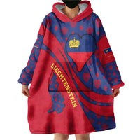Liechtenstein Wearable Blanket Hoodie with Red Blue Heart Design and Royal Coat of Arms Pattern - Wonder Print Shop