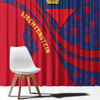 Liechtenstein Window Curtain with Red Blue Heart Design and Royal Coat of Arms Pattern - Wonder Print Shop