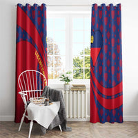 Liechtenstein Window Curtain with Red Blue Heart Design and Royal Coat of Arms Pattern - Wonder Print Shop