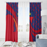 Liechtenstein Window Curtain with Red Blue Heart Design and Royal Coat of Arms Pattern - Wonder Print Shop