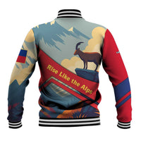 Liechtenstein Baseball Jacket with Mountain Goat Landscape Design and Red Blue Alps - Wonder Print Shop