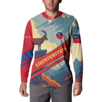 Liechtenstein Button Sweatshirt with Mountain Goat Landscape Design and Red Blue Alps - Wonder Print Shop
