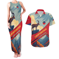 Liechtenstein Couples Matching Tank Maxi Dress and Hawaiian Shirt with Mountain Goat Landscape Design and Red Blue Alps - Wonder Print Shop