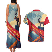 Liechtenstein Couples Matching Tank Maxi Dress and Hawaiian Shirt with Mountain Goat Landscape Design and Red Blue Alps - Wonder Print Shop