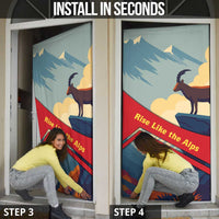 Liechtenstein Door Cover with Mountain Goat Landscape Design and Red Blue Alps - Wonder Print Shop