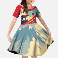 Liechtenstein Family Matching Mermaid Dress and Hawaiian Shirt with Mountain Goat Landscape Design and Red Blue Alps - Wonder Print Shop