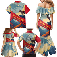 Liechtenstein Family Matching Mermaid Dress and Hawaiian Shirt with Mountain Goat Landscape Design and Red Blue Alps - Wonder Print Shop