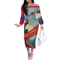 Liechtenstein Family Matching Off The Shoulder Long Sleeve Dress and Hawaiian Shirt with Mountain Goat Landscape Design and Red Blue Alps - Wonder Print Shop