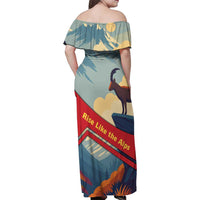 Liechtenstein Family Matching Off Shoulder Maxi Dress and Hawaiian Shirt with Mountain Goat Landscape Design and Red Blue Alps - Wonder Print Shop