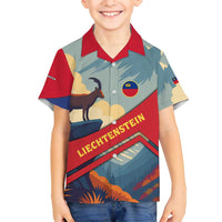 Liechtenstein Family Matching Off Shoulder Short Dress and Hawaiian Shirt with Mountain Goat Landscape Design and Red Blue Alps - Wonder Print Shop