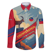 Liechtenstein Family Matching Puletasi and Hawaiian Shirt with Mountain Goat Landscape Design and Red Blue Alps - Wonder Print Shop