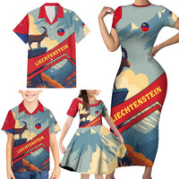 Liechtenstein Family Matching Short Sleeve Bodycon Dress and Hawaiian Shirt with Mountain Goat Landscape Design and Red Blue Alps - Wonder Print Shop