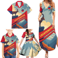 Liechtenstein Family Matching Summer Maxi Dress and Hawaiian Shirt with Mountain Goat Landscape Design and Red Blue Alps - Wonder Print Shop