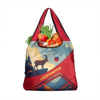 Liechtenstein Grocery Bag with Mountain Goat Landscape Design and Red Blue Alps - Wonder Print Shop