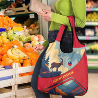 Liechtenstein Grocery Bag with Mountain Goat Landscape Design and Red Blue Alps - Wonder Print Shop