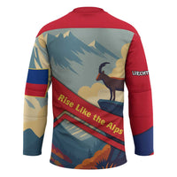 Liechtenstein Hockey Jersey with Mountain Goat Landscape Design and Red Blue Alps - Wonder Print Shop
