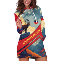 Liechtenstein Hoodie Dress with Mountain Goat Landscape Design and Red Blue Alps - Wonder Print Shop